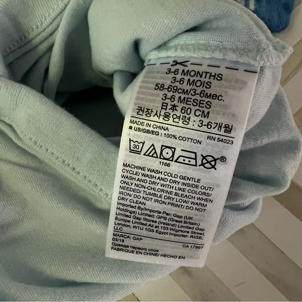 GAP Baby Dino Blue Striped Onesie Tee, 3-6mo